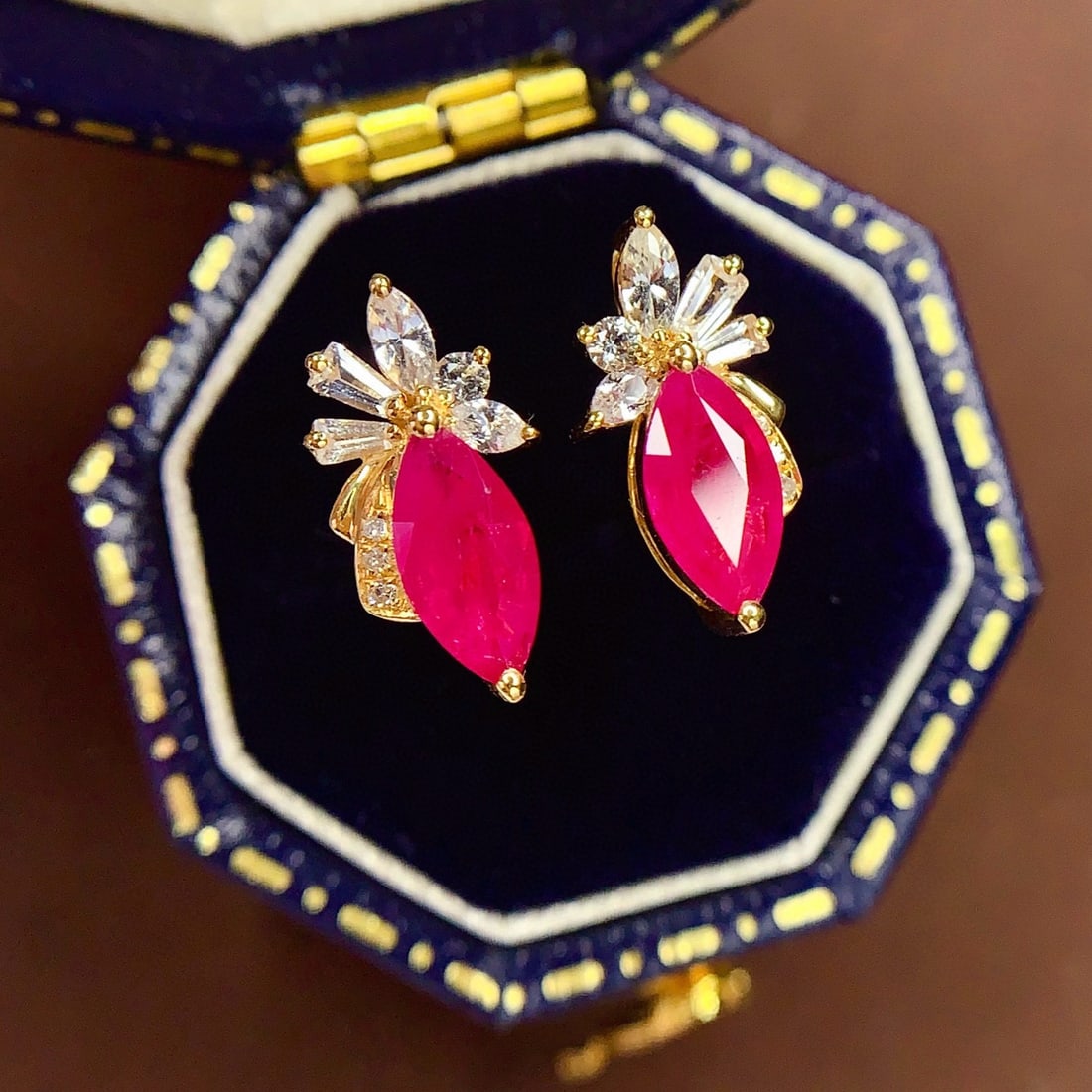 14k Gold 1.5 Ct Natural Ruby & Diamond Earrings - 4