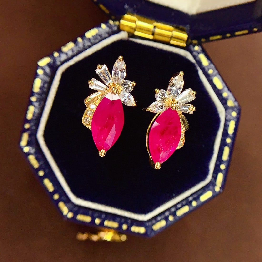 14k Gold 1.5 Ct Natural Ruby & Diamond Earrings - 5