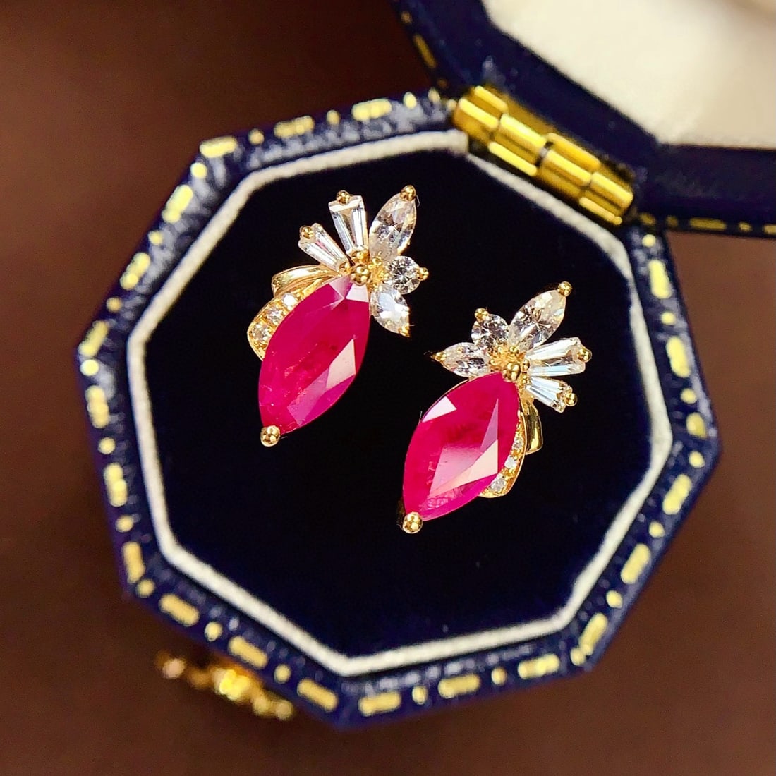 14k Gold 1.5 Ct Natural Ruby & Diamond Earrings - 6