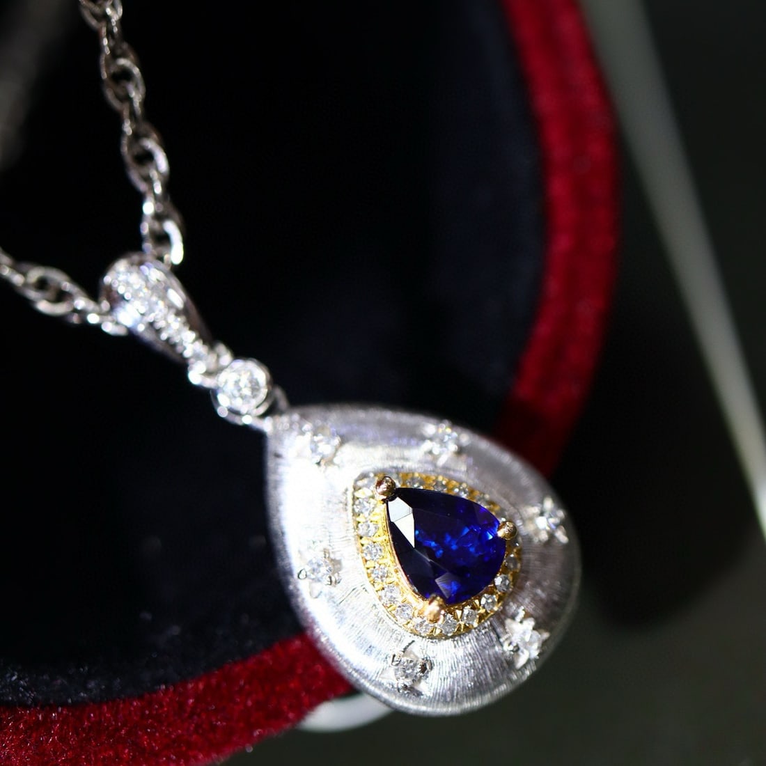 14k Gold 0.60 Ctw Natural Sapphire & Diamond Pendant( Without Chain ) - 3