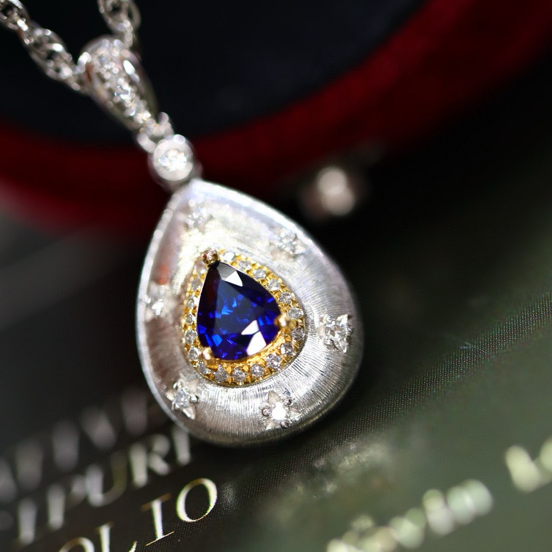 14k Gold 0.60 Ctw Natural Sapphire & Diamond Pendant( Without Chain ) - 5