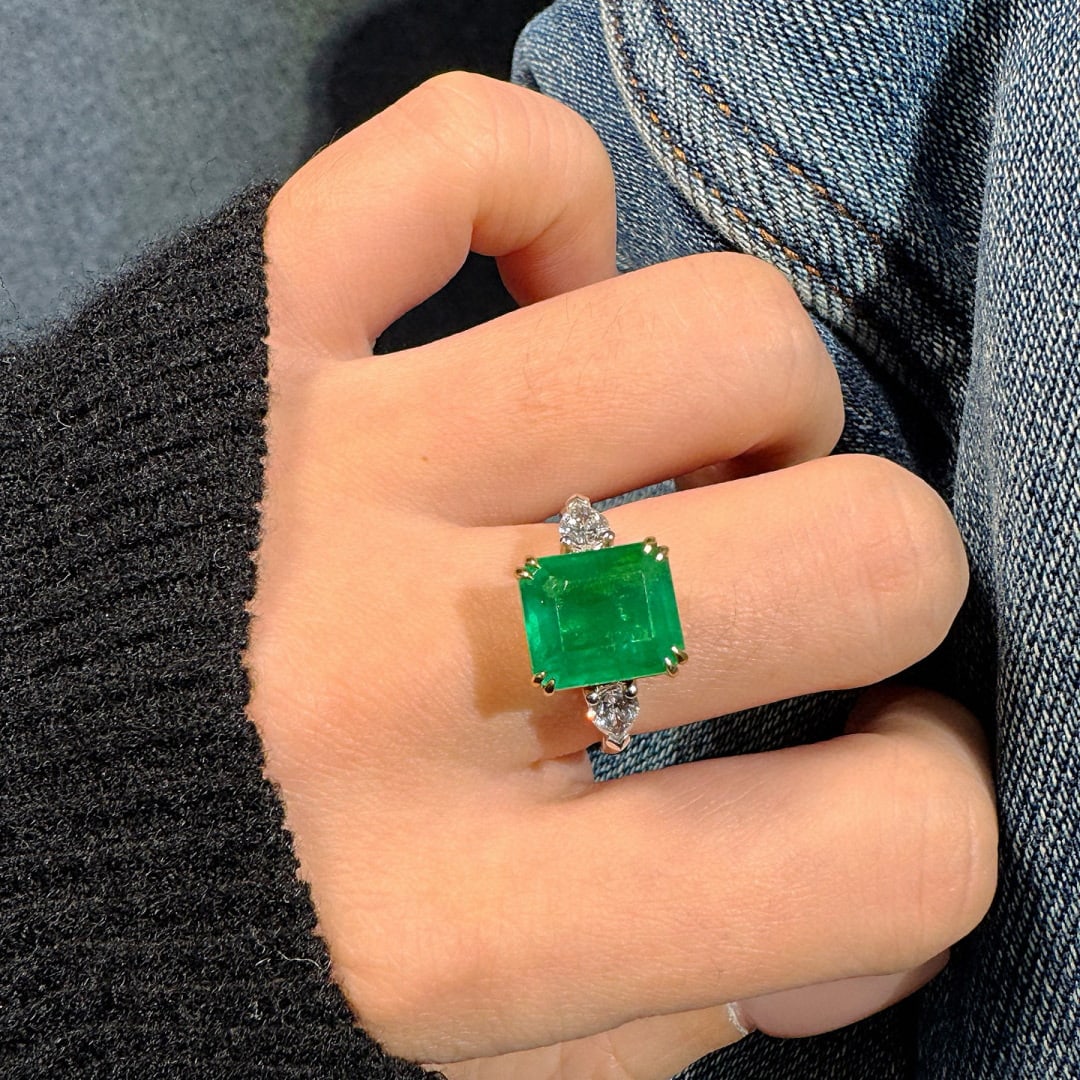 14k Gold 5.71 Ctw Natural Emerald & Diamond Ring - 5