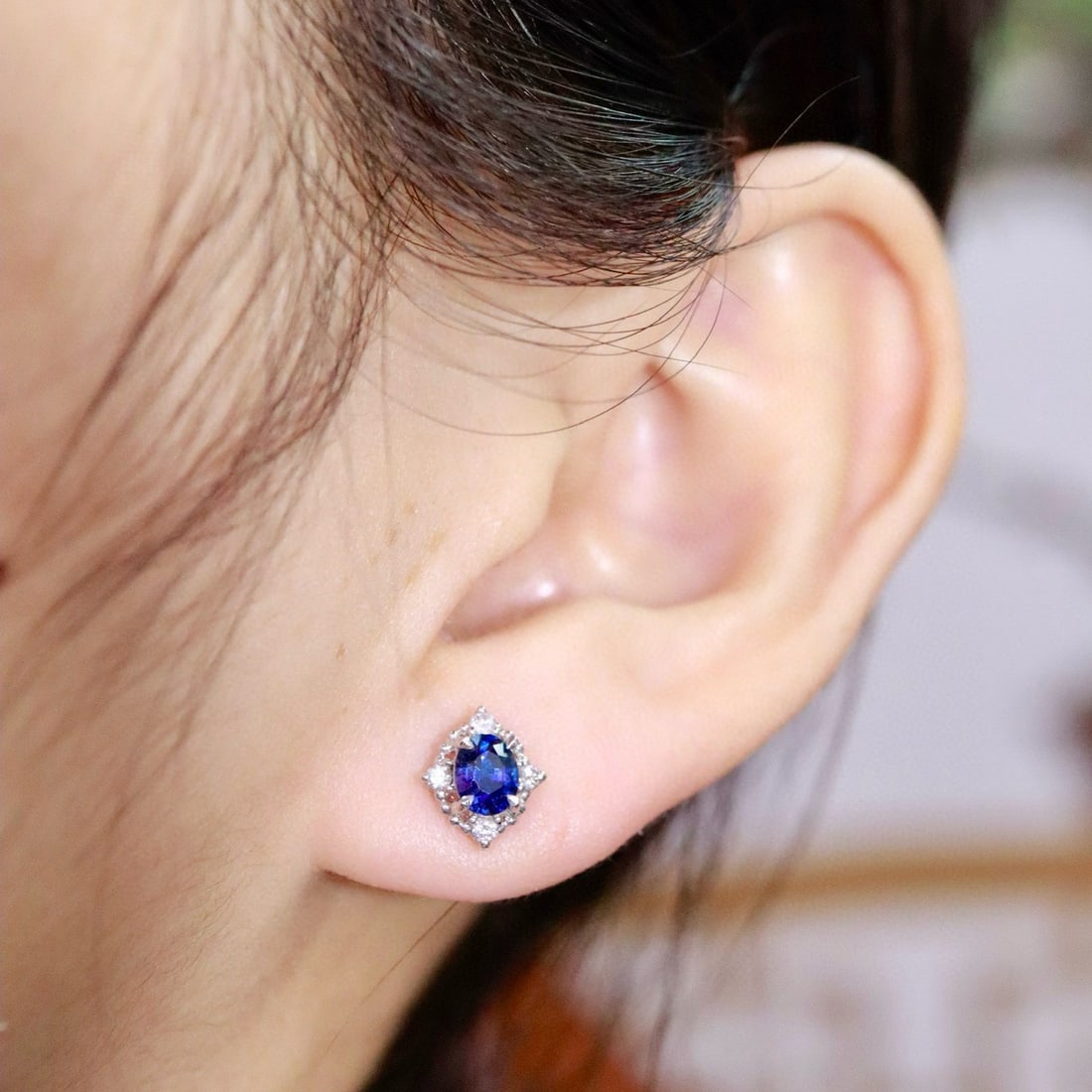 14k Gold 1.26 Ctw Natural Sapphire & Diamond Earrings - 3