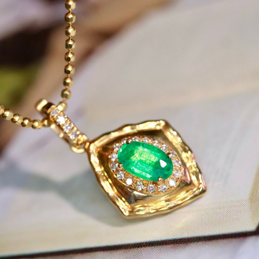 14k Gold 0.33 Ctw Natural Emerald & Diamond Pendant( Without Chain ) - 5