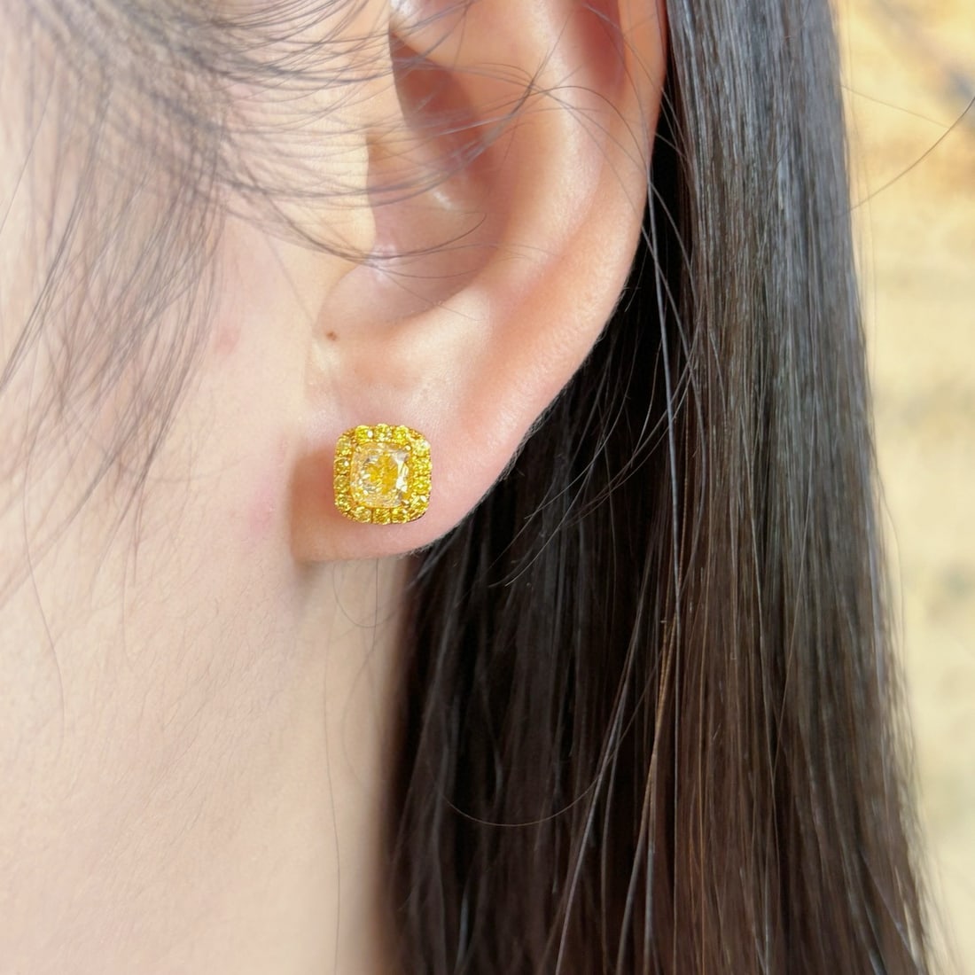 14k Gold 2.34 Ctw Natural Yellow Diamond & Diamond Earrings - 2