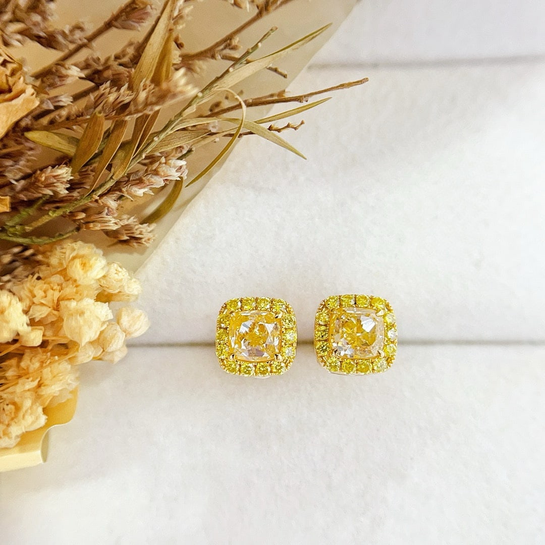 14k Gold 2.34 Ctw Natural Yellow Diamond & Diamond Earrings - 3