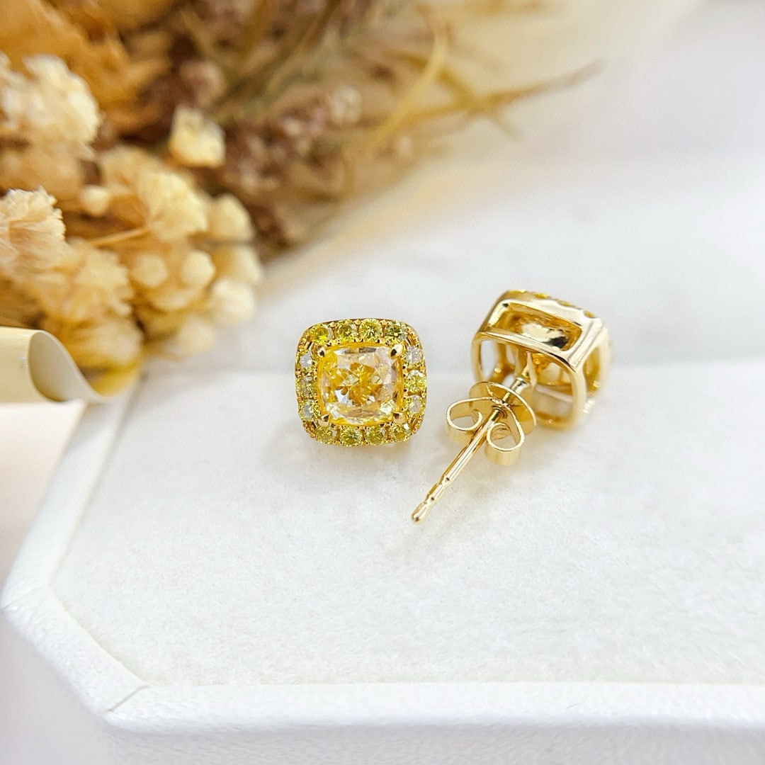14k Gold 2.34 Ctw Natural Yellow Diamond & Diamond Earrings - 4