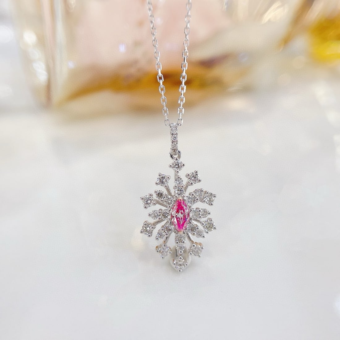 14k Gold 0.66 Ctw Natural Pink Diamond & Diamond Pendant( Without Chain ): Ref:230987103 // gold content:14k gold // main gemstone:pink diamond // shape:marquise // carat weight:0. 14ct // clarity grade:vs-si // color:pink // treatment:natural // cut grade:g // // adjacent g