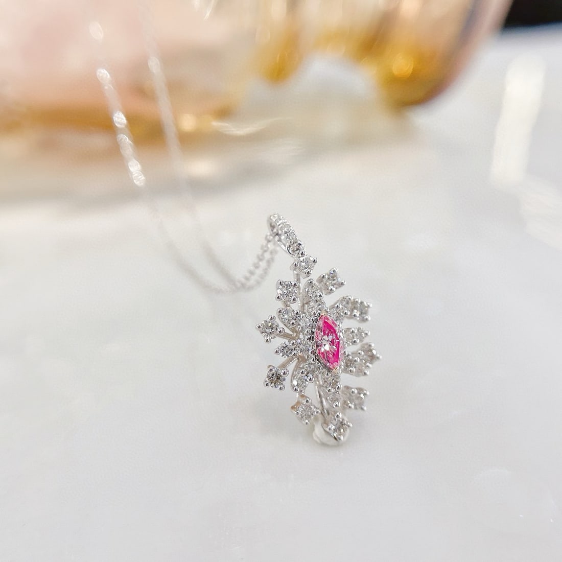 14k Gold 0.66 Ctw Natural Pink Diamond & Diamond Pendant( Without Chain ) - 4
