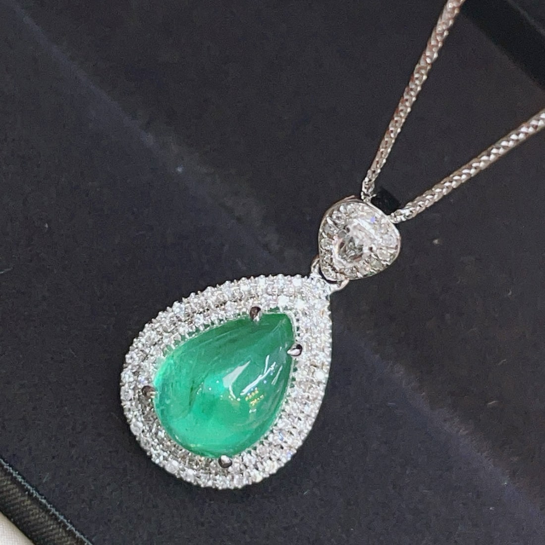 14k Gold 2 Ct Natural Emerald & Diamond Pendant( Without Chain ) - 3