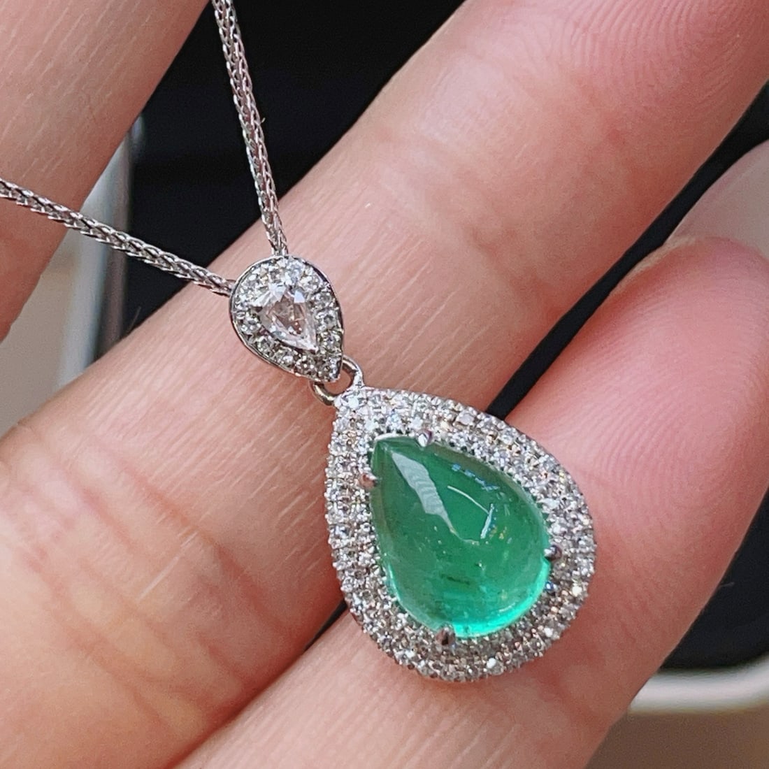 14k Gold 2 Ct Natural Emerald & Diamond Pendant( Without Chain ) - 4