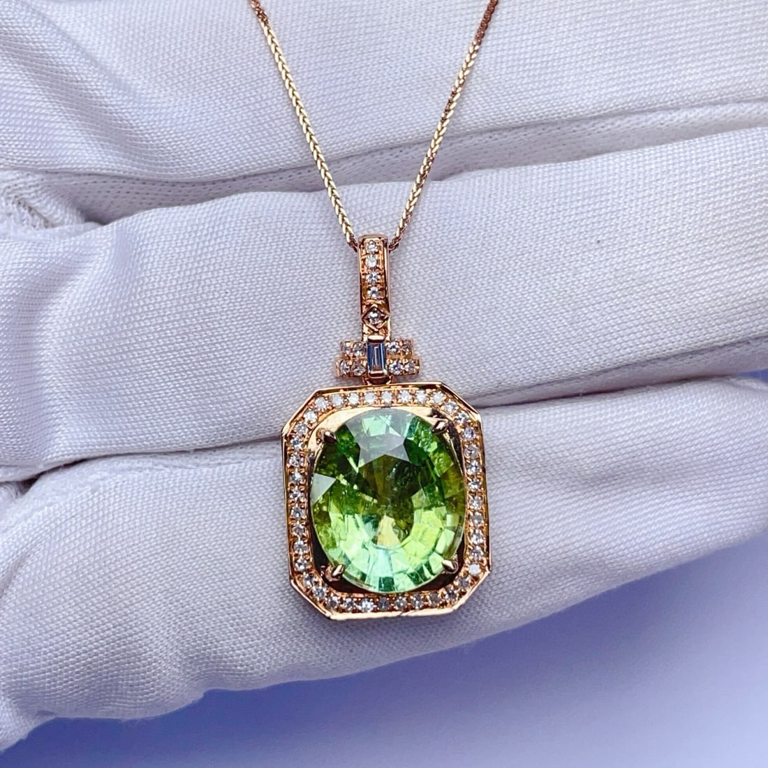 14k Gold 5.23 Ctw Natural Tourmaline & Diamond Pendant( Without Chain ) - 2