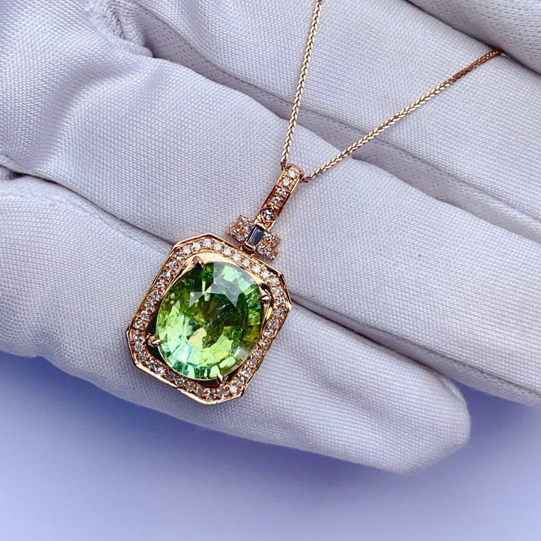 14k Gold 5.23 Ctw Natural Tourmaline & Diamond Pendant( Without Chain ) - 3