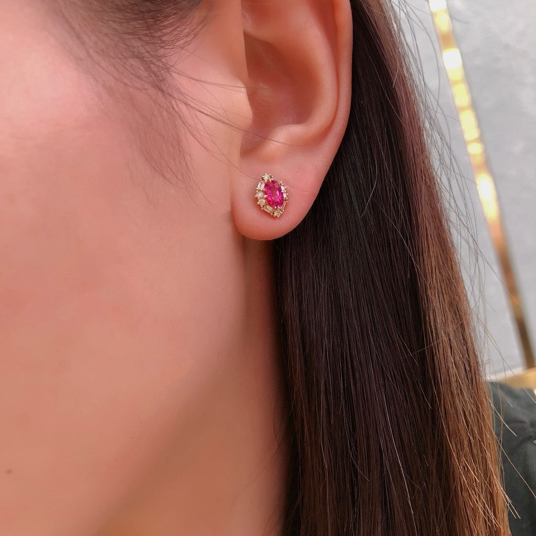 14k Gold 1.53 Ctw Natural Ruby & Diamond Earrings - 2