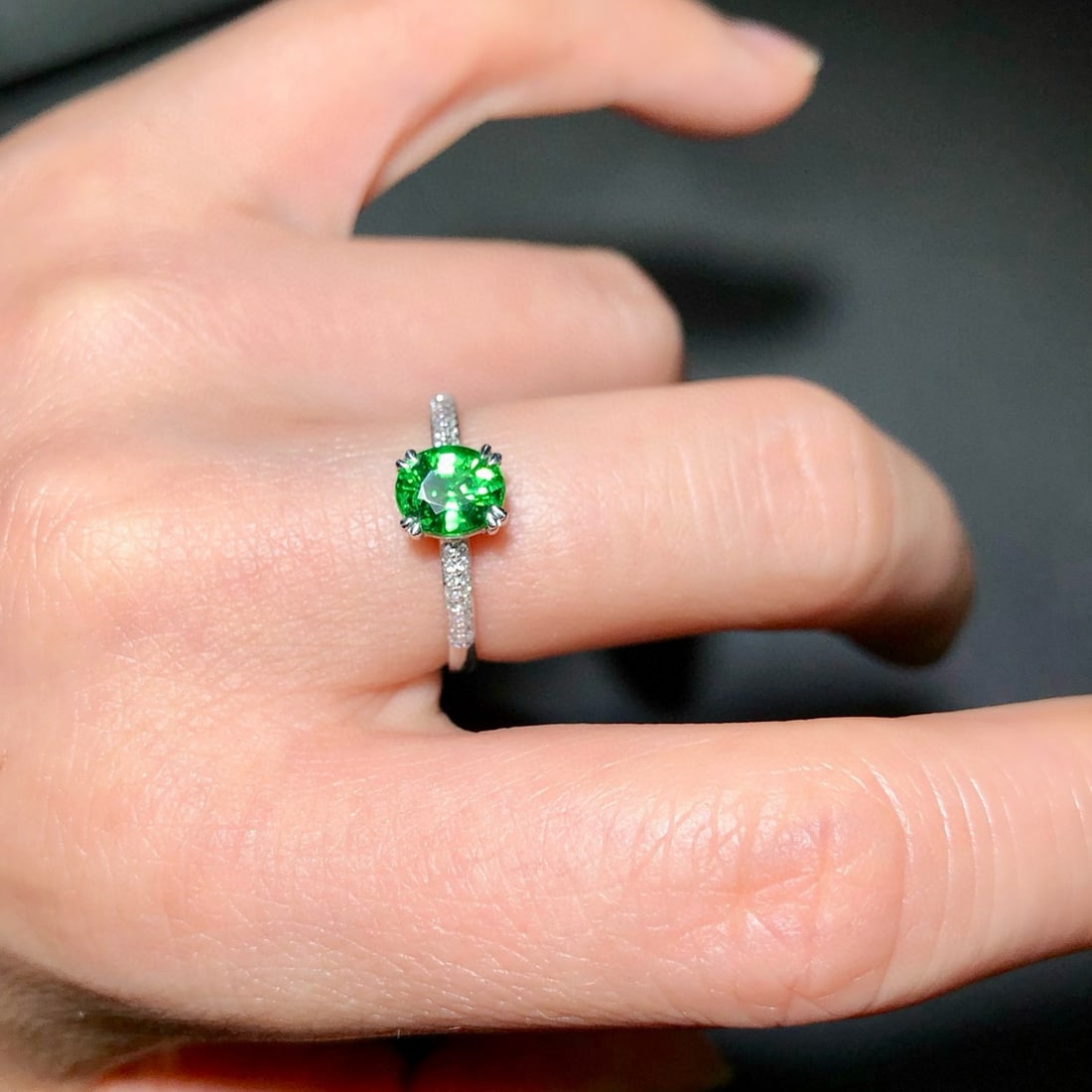 14k Gold 1.24 Ctw Natural Tsavorite & Diamond Ring - 4