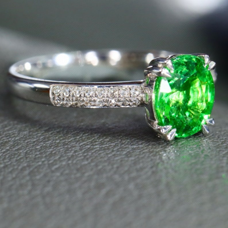 14k Gold 1.24 Ctw Natural Tsavorite & Diamond Ring - 5