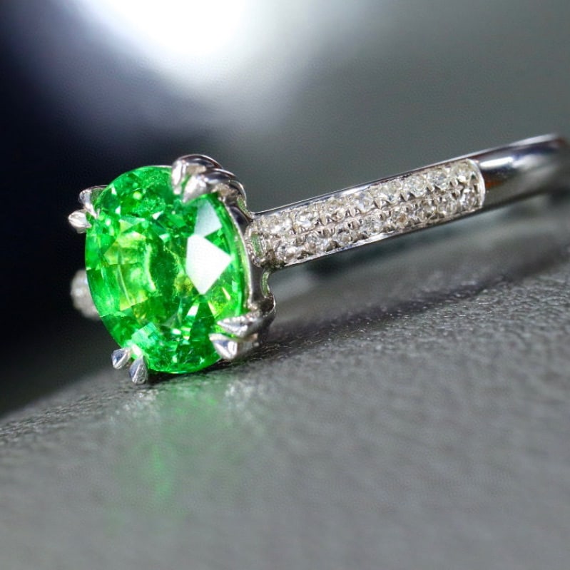 14k Gold 1.24 Ctw Natural Tsavorite & Diamond Ring - 6