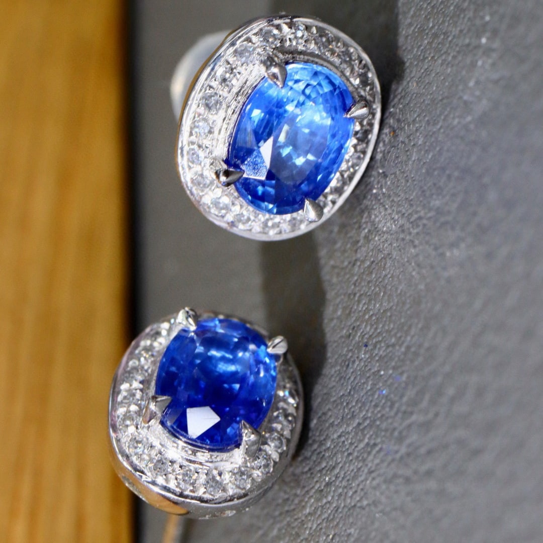 14k Gold 1.91 Ctw Natural Sapphire & Diamond Earrings - 2