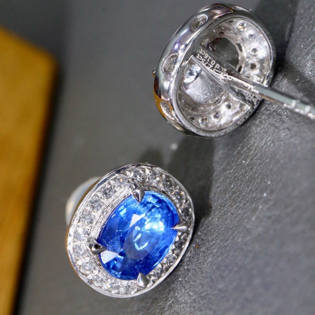 14k Gold 1.91 Ctw Natural Sapphire & Diamond Earrings - 3