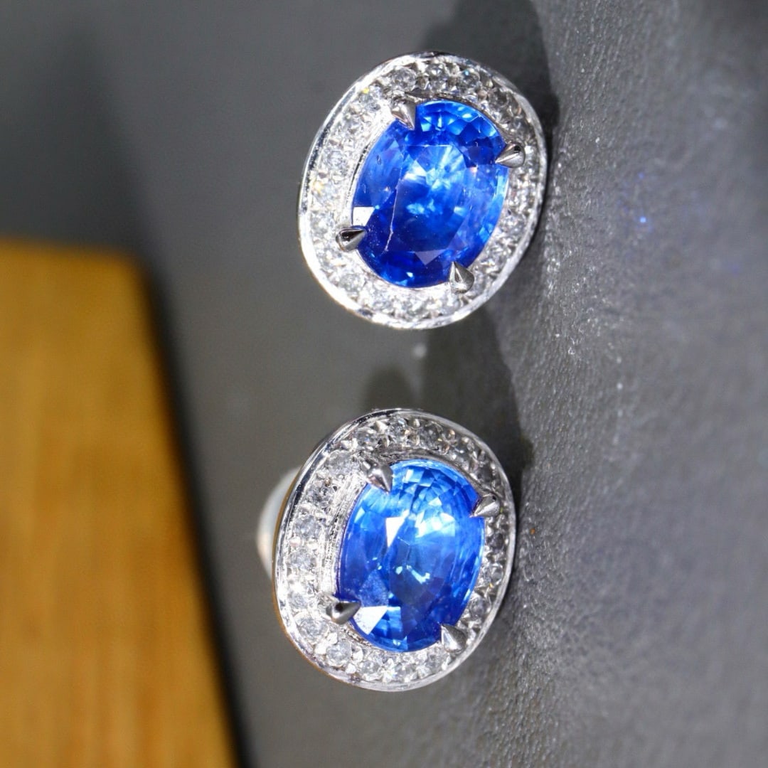 14k Gold 1.91 Ctw Natural Sapphire & Diamond Earrings - 4