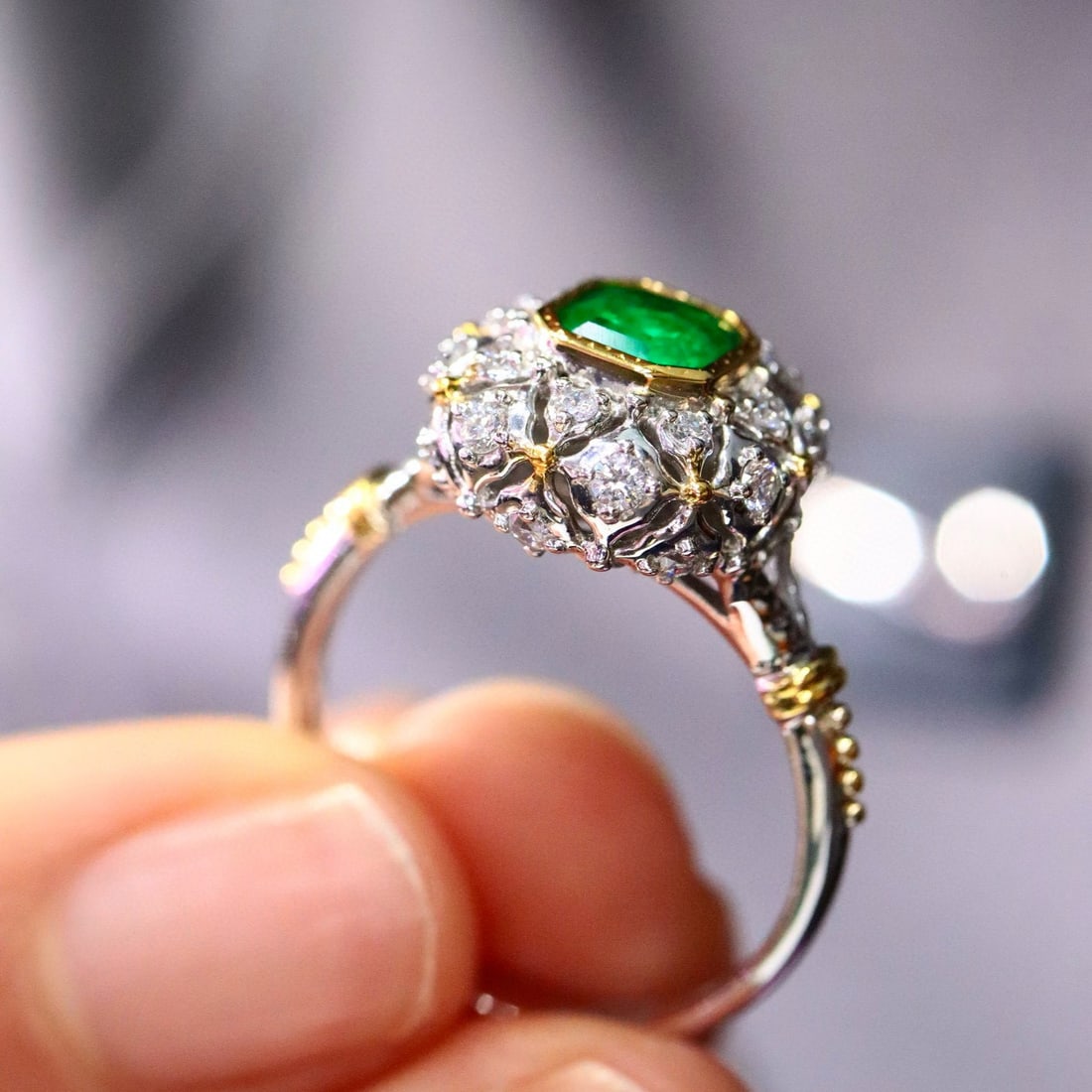 14k Gold 1.03 Ctw Natural Emerald & Diamond Ring - 3