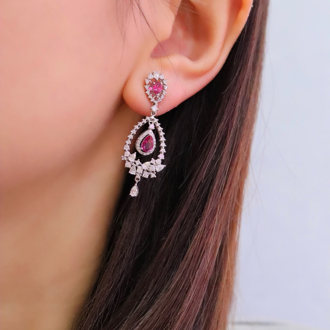 14k Gold 1.54 Ctw Natural Ruby & Diamond Earrings - 2