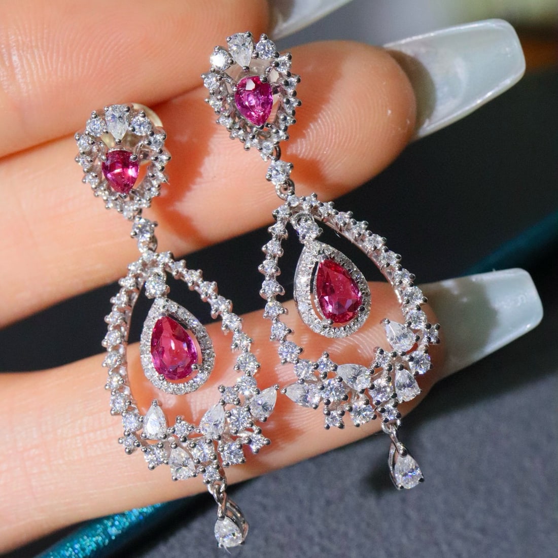 14k Gold 1.54 Ctw Natural Ruby & Diamond Earrings - 5