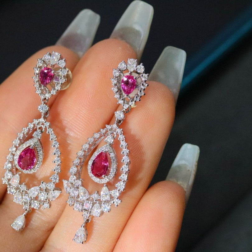 14k Gold 1.54 Ctw Natural Ruby & Diamond Earrings - 6