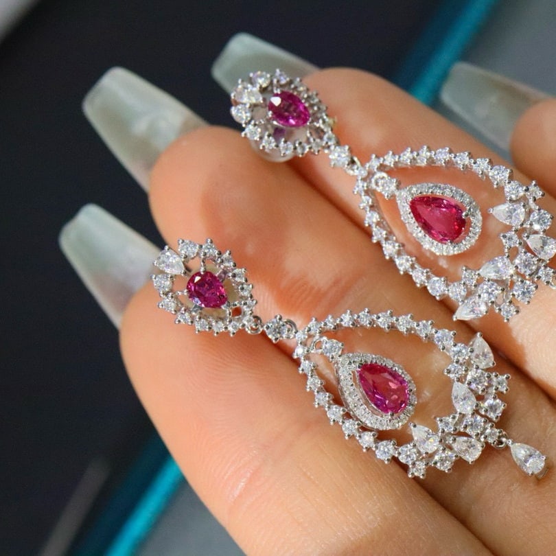 14k Gold 1.54 Ctw Natural Ruby & Diamond Earrings - 7
