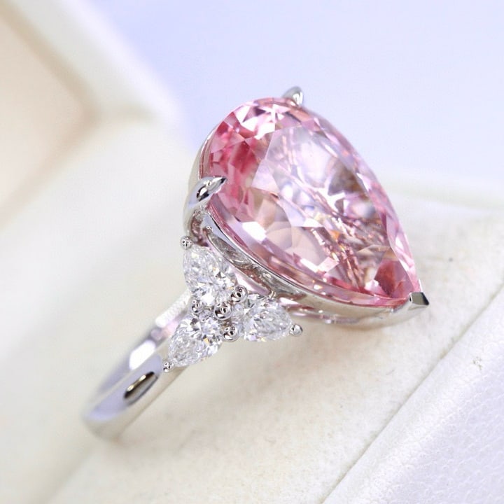 14k Gold 6.80 Ctw Natural Morganite & Diamond Ring - 4