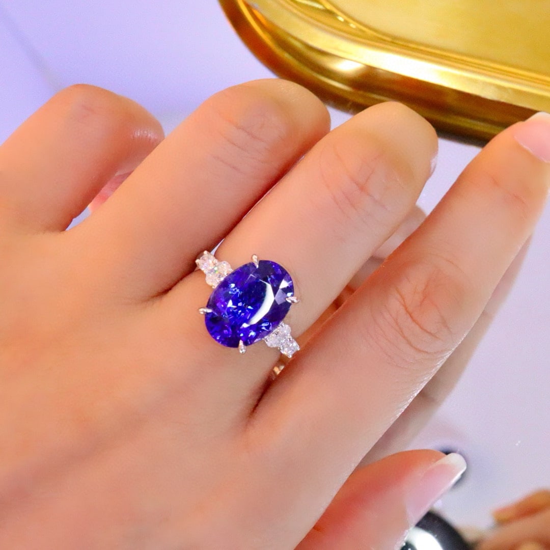 14k Gold 6.95 Ctw Natural Tanzanite & Diamond Ring - 4