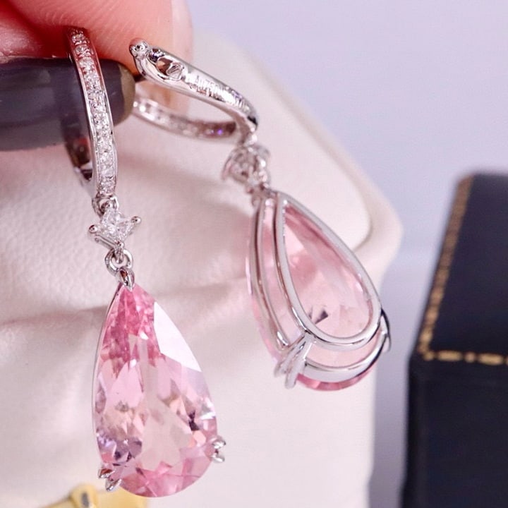 14k Gold 9.02 Ctw Natural Morganite & Diamond Earrings - 3