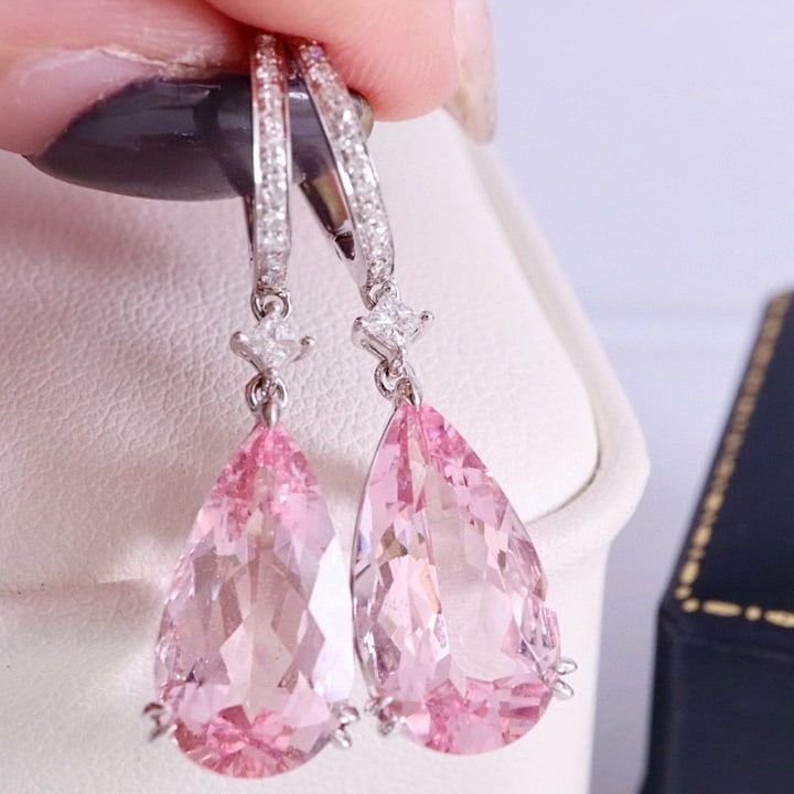 14k Gold 9.02 Ctw Natural Morganite & Diamond Earrings - 5