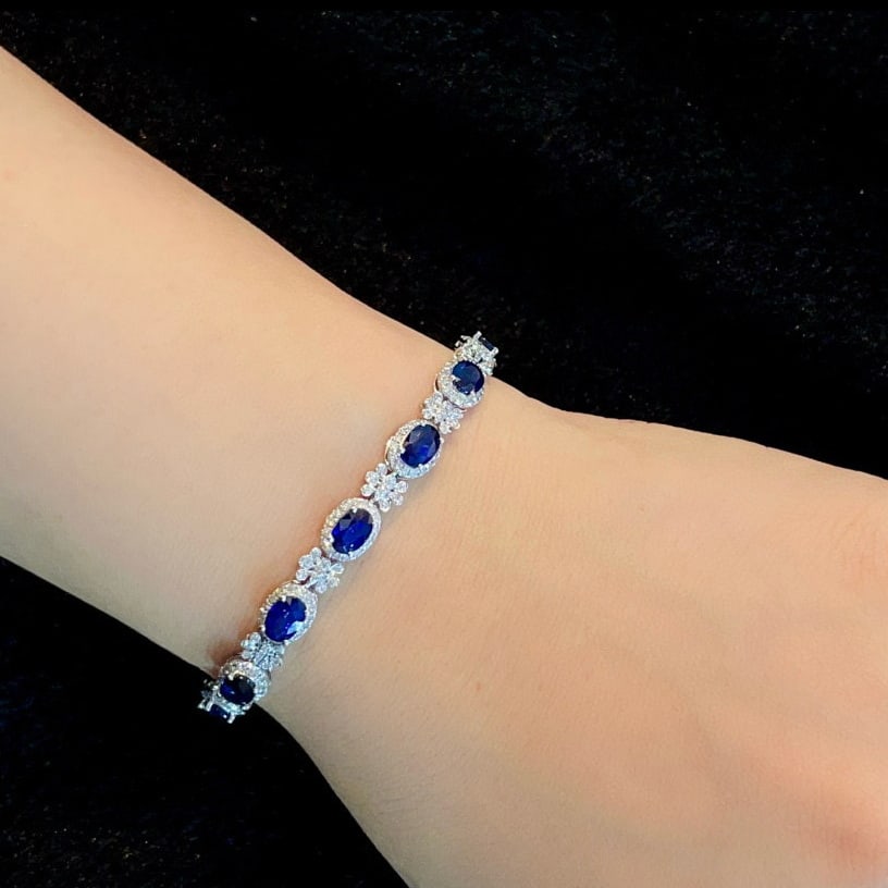 14k Gold 7.80 Ctw Natural Sapphire & Diamond Bracelet - 5