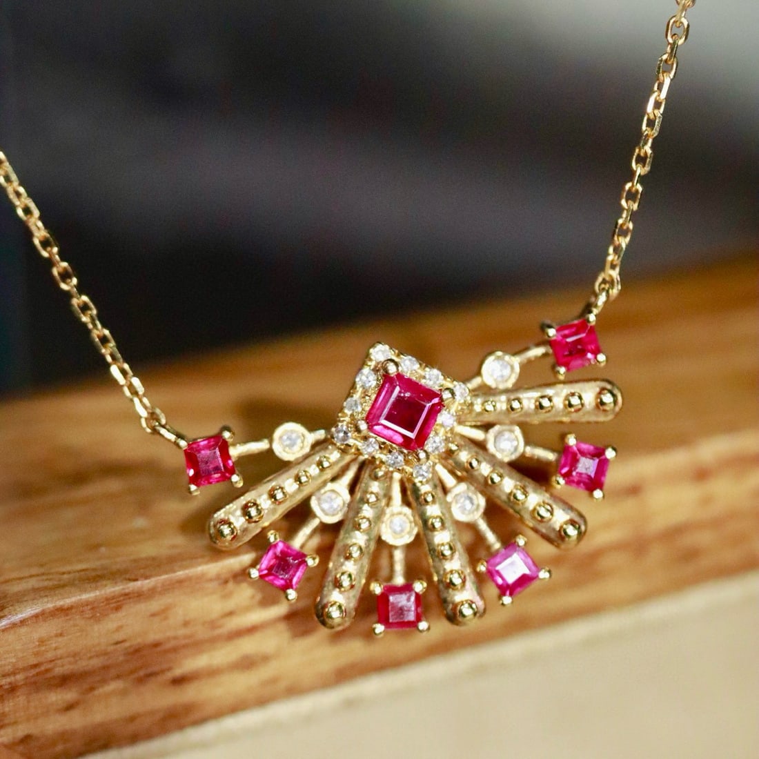 14k Gold 0.51 Ctw Natural Ruby & Diamond Pendant( Without Chain ): Ref:230987135 // gold content:14k gold // main gemstone:ruby // shape:emerald // carat weight:0. 45ct // clarity grade:vs-si // color:red // treatment:natural // cut grade:g // // adjacent gemstone 2