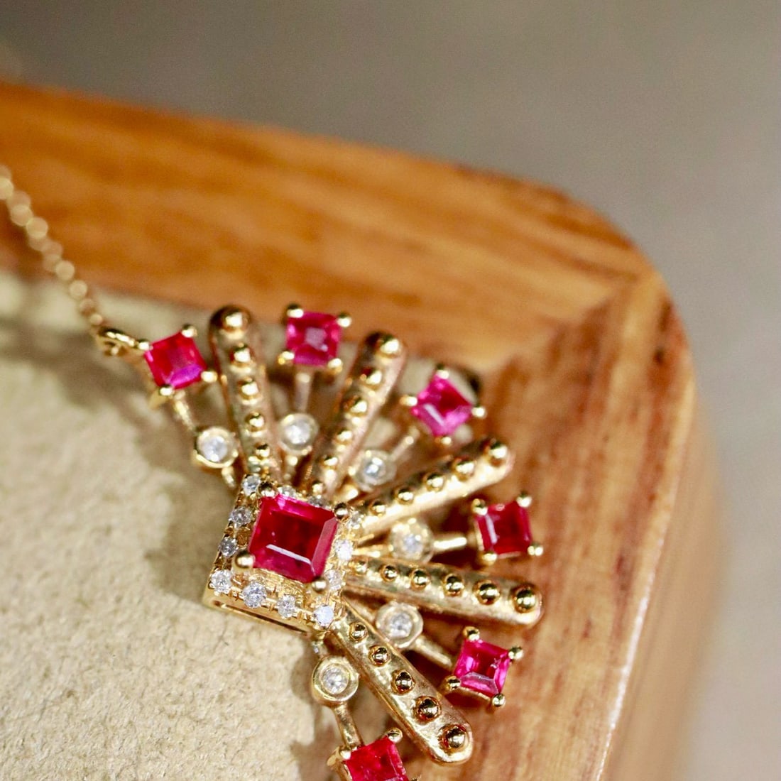 14k Gold 0.51 Ctw Natural Ruby & Diamond Pendant( Without Chain ) - 2