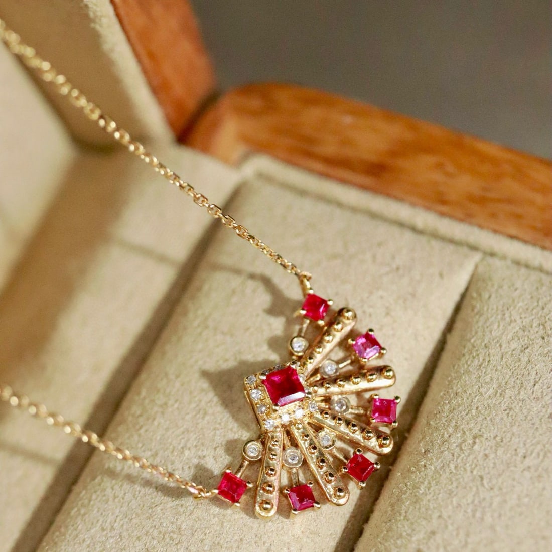 14k Gold 0.51 Ctw Natural Ruby & Diamond Pendant( Without Chain ) - 3