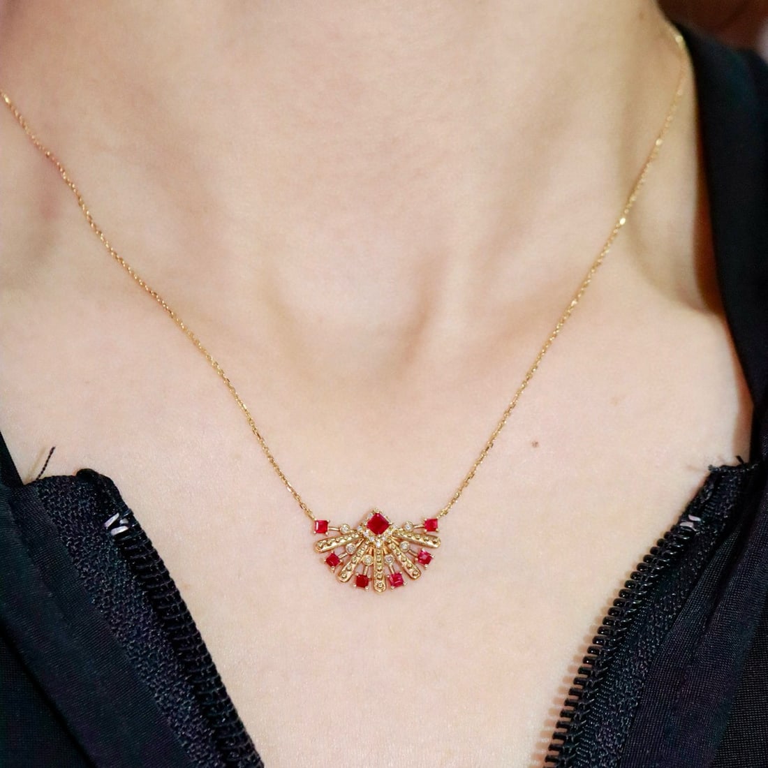 14k Gold 0.51 Ctw Natural Ruby & Diamond Pendant( Without Chain ) - 4