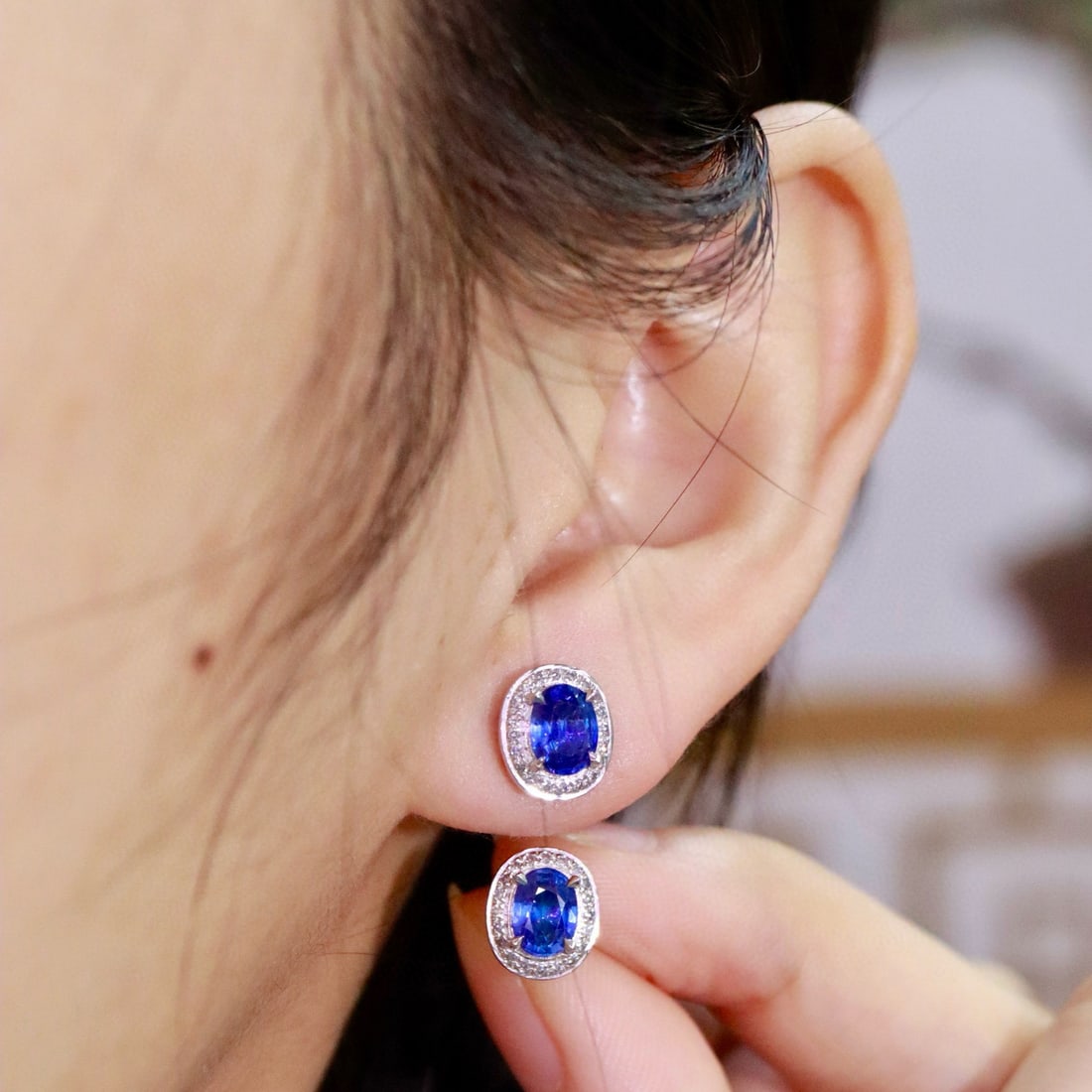 14k Gold 1.91 Ctw Natural Sapphire & Diamond Earrings - 5