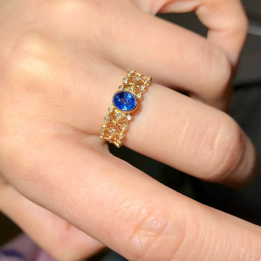 14k Gold 0.80 Ctw Natural Sapphire & Diamond Ring - 5