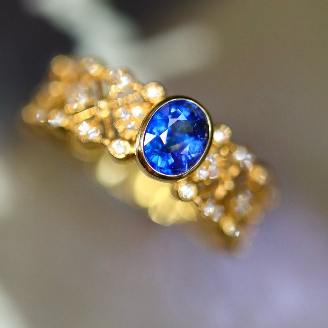 14k Gold 0.80 Ctw Natural Sapphire & Diamond Ring - 6