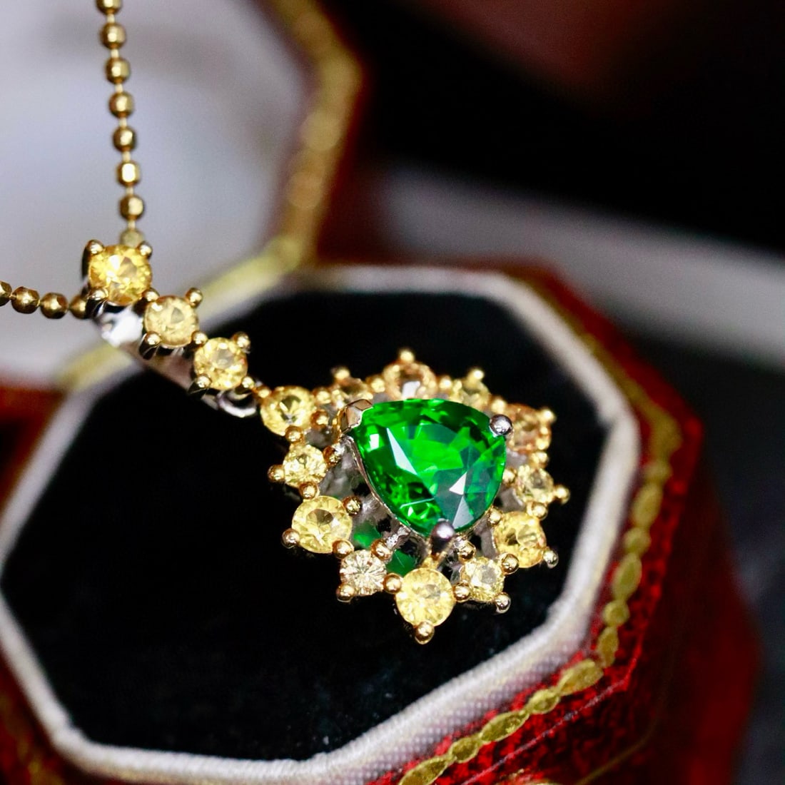 14k Gold 1.48 Ctw Natural Tsavorite & Diamond Pendant( Without Chain ) - 2