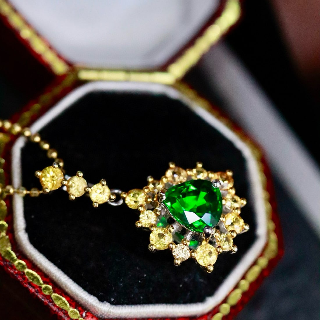14k Gold 1.48 Ctw Natural Tsavorite & Diamond Pendant( Without Chain ) - 3