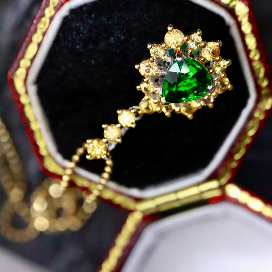 14k Gold 1.48 Ctw Natural Tsavorite & Diamond Pendant( Without Chain ) - 4