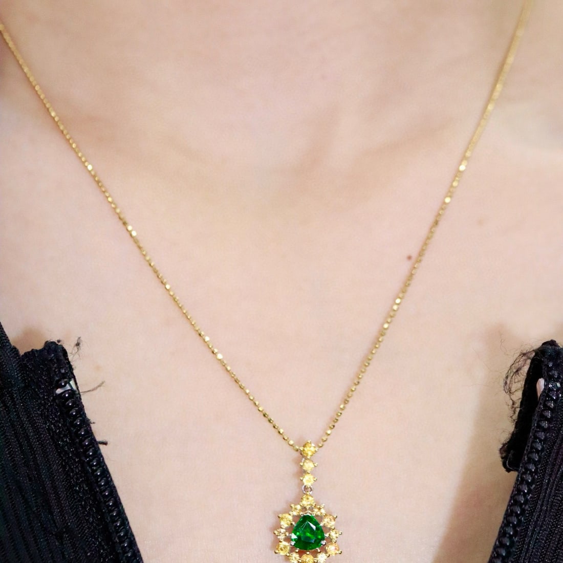 14k Gold 1.48 Ctw Natural Tsavorite & Diamond Pendant( Without Chain ) - 5