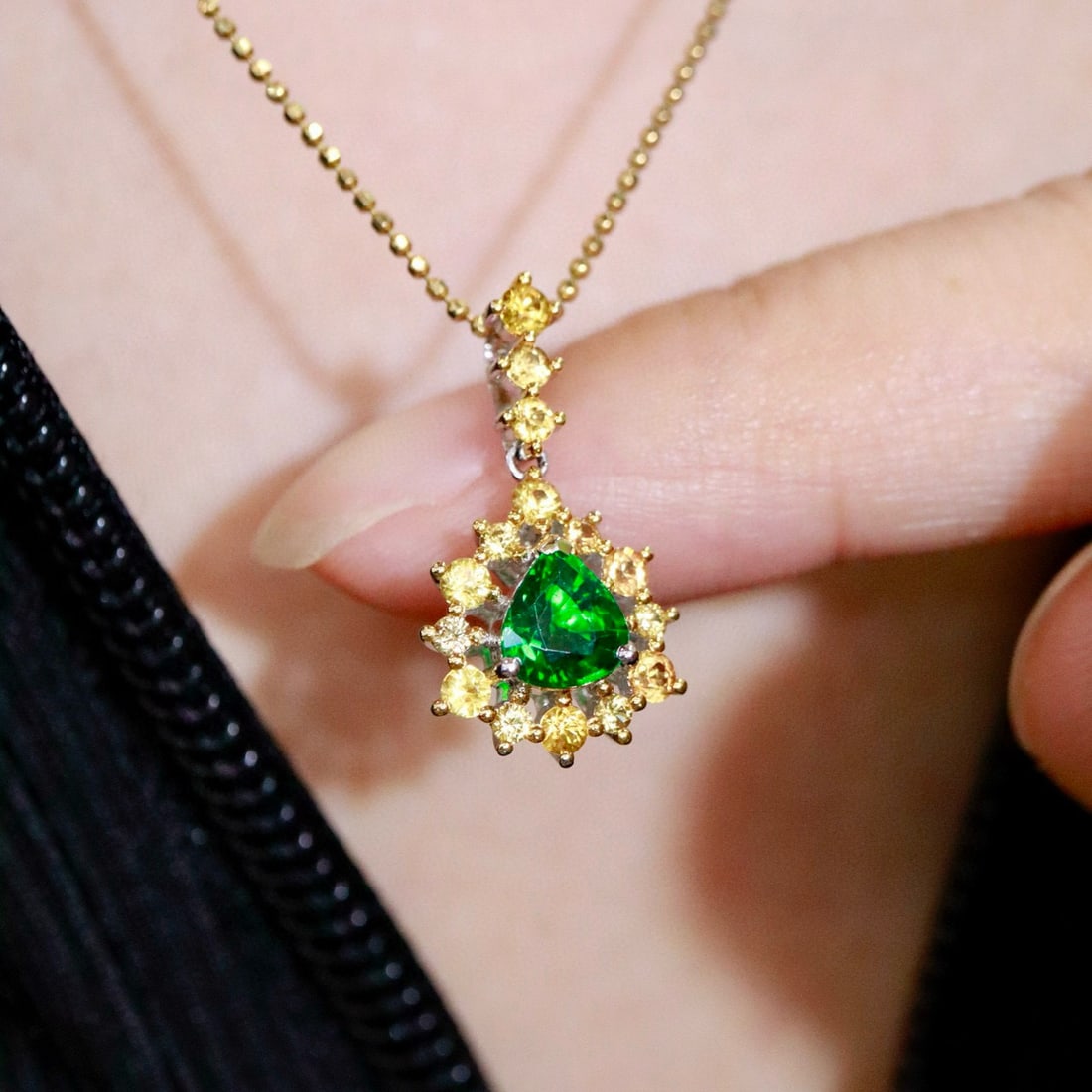 14k Gold 1.48 Ctw Natural Tsavorite & Diamond Pendant( Without Chain ) - 6