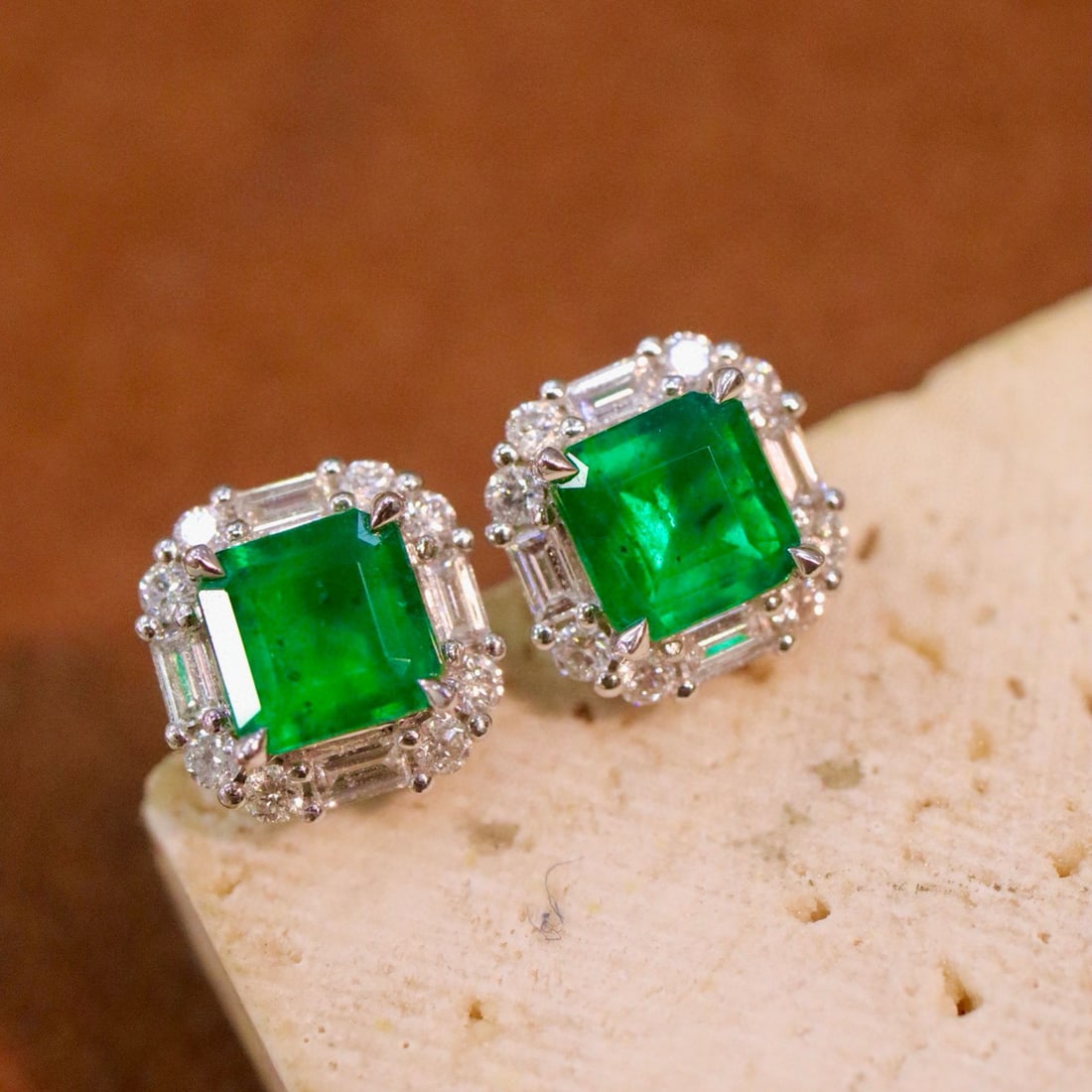 14k Gold 1.59 Ctw Natural Emerald & Diamond Earrings - 2