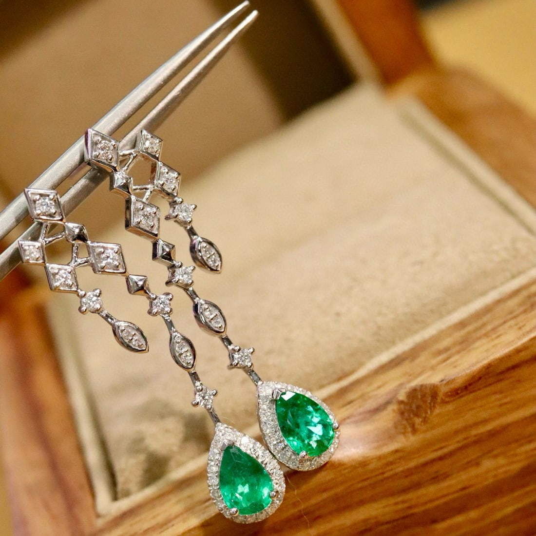 14k Gold 1.12 Ctw Natural Emerald & Diamond Earrings - 2