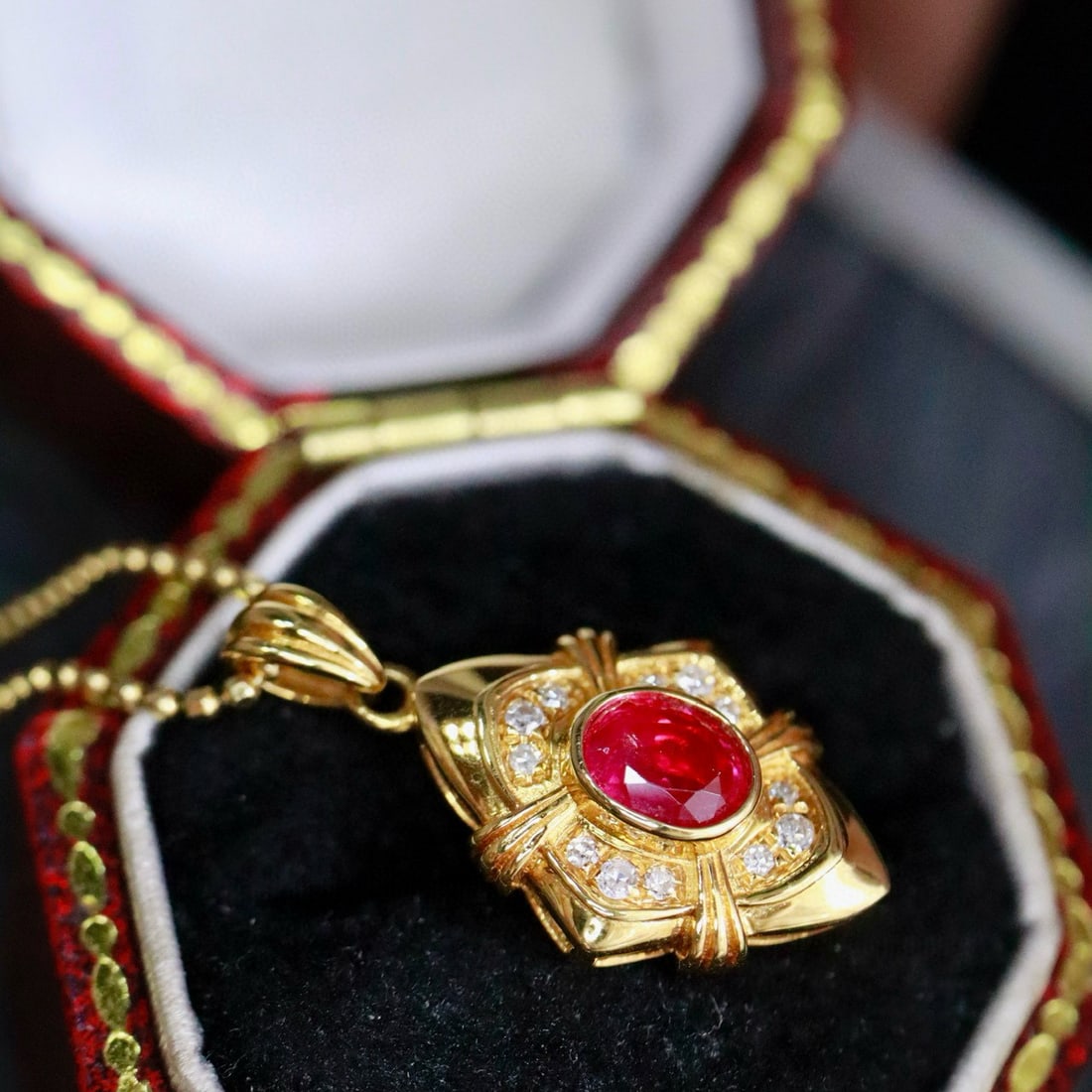 14k Gold 0.37 Ctw Natural Ruby & Diamond Pendant( Without Chain ) - 2