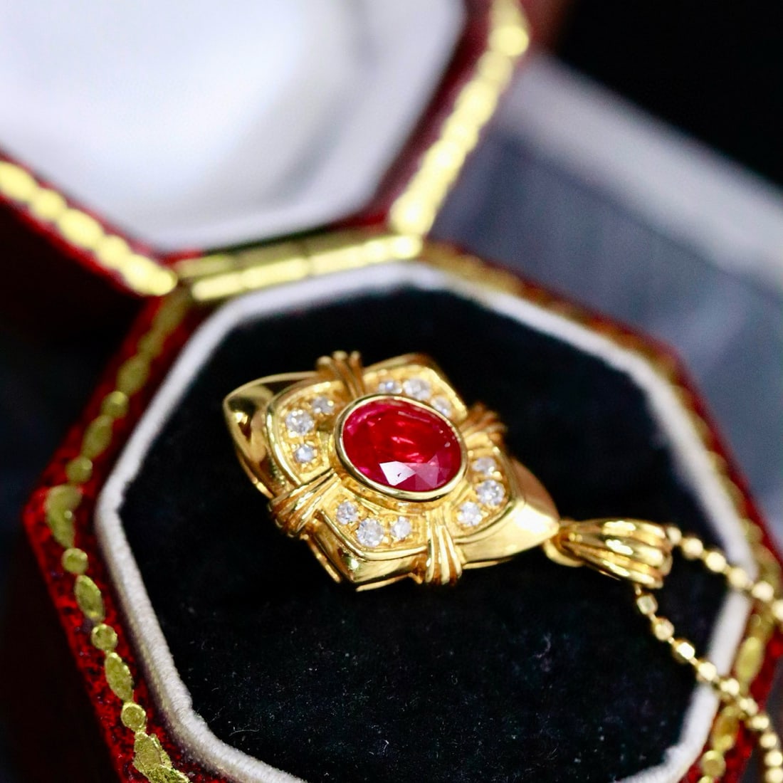 14k Gold 0.37 Ctw Natural Ruby & Diamond Pendant( Without Chain ) - 3